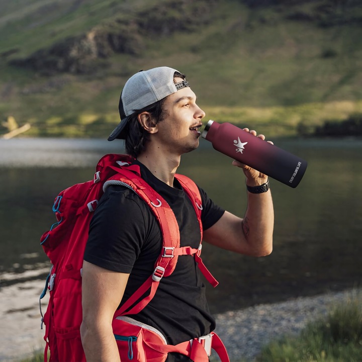 TERMOS BUTELKA TERMICZNA KUBEK NA KAWĘ HERBATĘ ZE SŁOMKĄ WIŚNIOWY 750ML