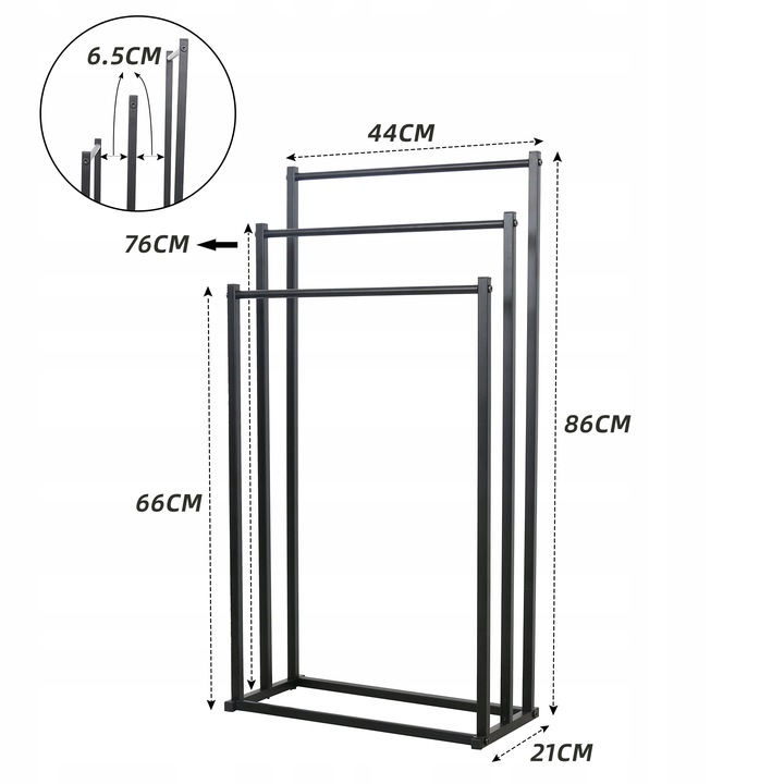 Stojak na Ręczniki Wieszak Stojący Podłogowy do Łazienki Pralni - M