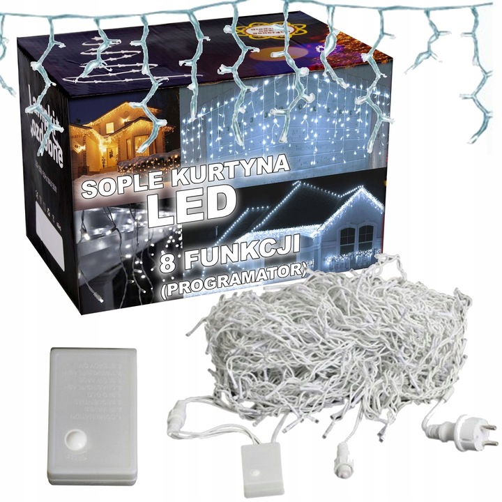 LAMPKI CHOINKOWE SOPLE 100 LED KURTYNA BIAŁE ZIMNE FLASH KURTYNA ŚWIETLNA