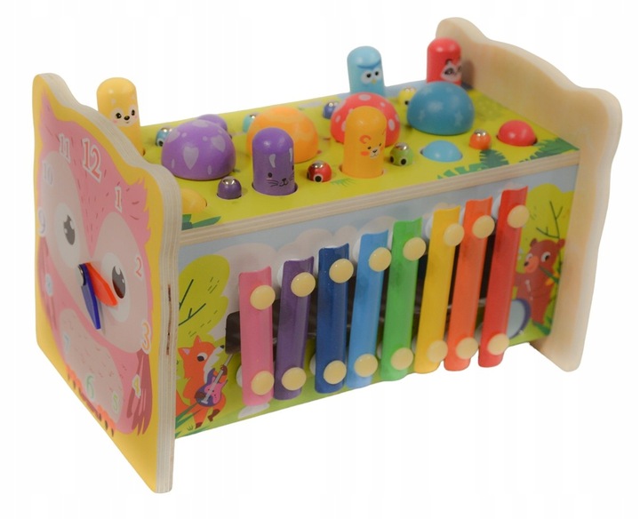 SORTER DREWNIANY WBIJAK KOSTKA CYMBAŁKI GRA UKŁADANKA KLOCKI MONTESSORI SOW