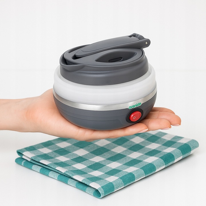 Czajnik Turystyczny Składany Silikonowy Szary AGD Drobne Do Kuchni 0,6L