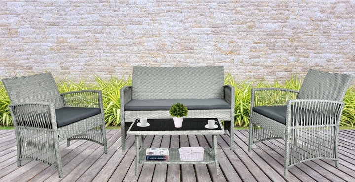 ZESTAW MEBLI OGRODOWYCH Z TECHNORATTANU RATTAN SOFA FOTELE STOLIK NA OGRÓD