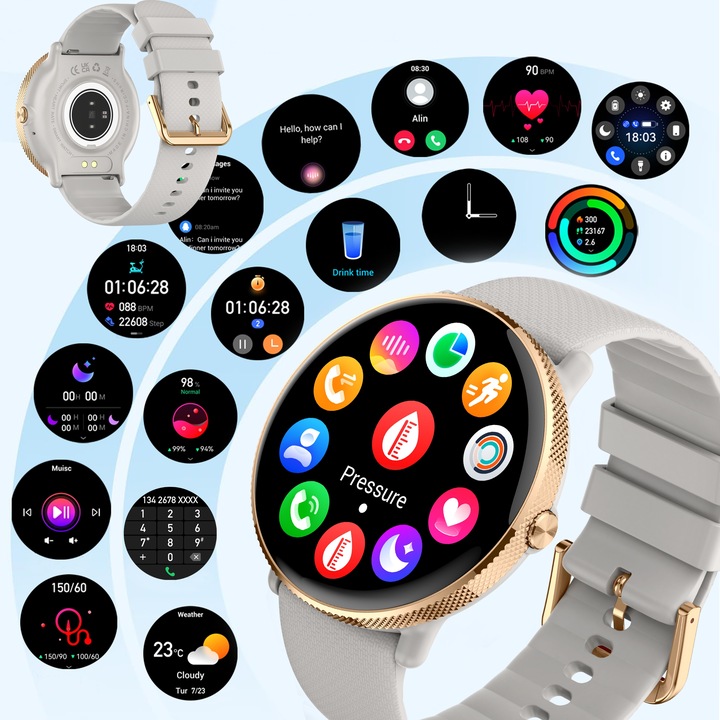 SMARTWATCH DAMSKI AMOLED PROVENTUS ROZMOWY SMS CIŚNIENIOMIERZ POMIAR TĘTNA