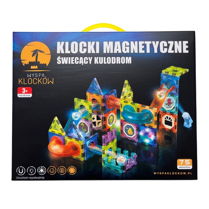 KLOCKI MAGNETYCZNE KONSTRUKCYJNE ŚWIECĄCY KULODROM TOR EDUKACYJNE PANELE 75