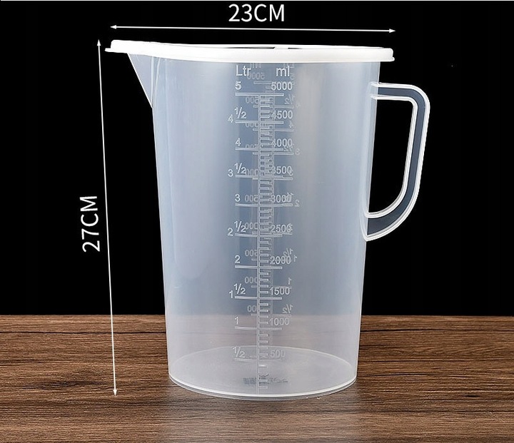Dzbanek z Miarką Miarka 5000ML Podziałka 2 SKALE Przeźroczysty z Rączką 5 L