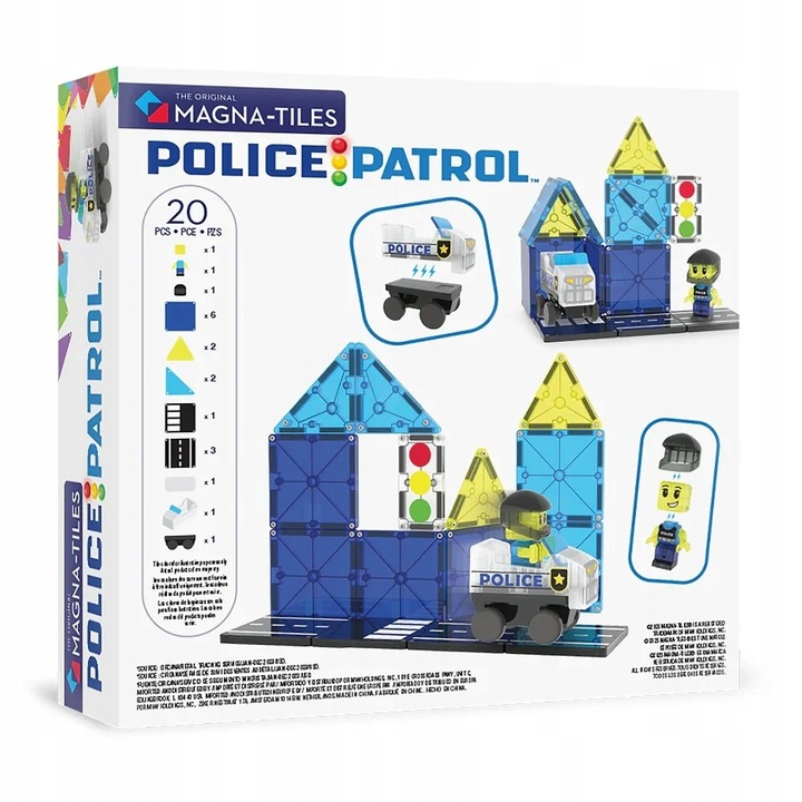 Policja Police Patrol Klocki Magnetyczne 20 el z Pojazdem Magna-Tiles