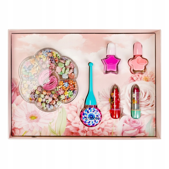 KOSMETYKI DLA DZIECI W SZKATUŁCE JEDNOROŻEC KORALIKI CIENIE LAKIERY KUFEREK