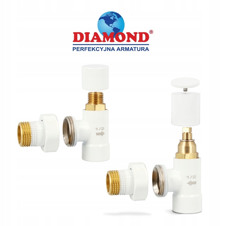 ZESTAW ZAWORÓW DO GRZEJNIKA KĄTOWY BIAŁY 1/2