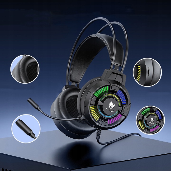 SŁUCHAWKI Z MIKROFONEM GAMINGOWE DO GRANIA DLA GRACZY NAUSZNE RGB USB 7.1