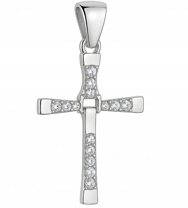 Srebrny Krzyżyk Męski Vin Diesel z Cyrkoniami pr 925 Grawer Gratis