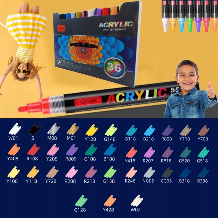 MARKERY AKRYLOWE ZESTAW 36 SZT Pisaki Flamastry Mazaki WODOODPORNE Z FARBĄ