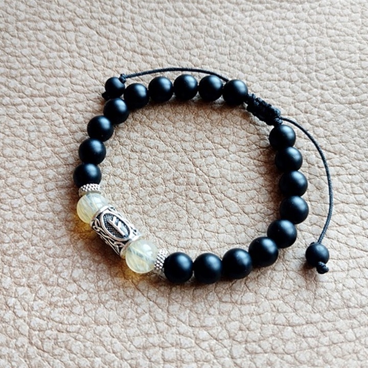 Bransoletka Męska Talizman Obfitości CYTRYN Runa FEHU Bogactwo Pieniądze