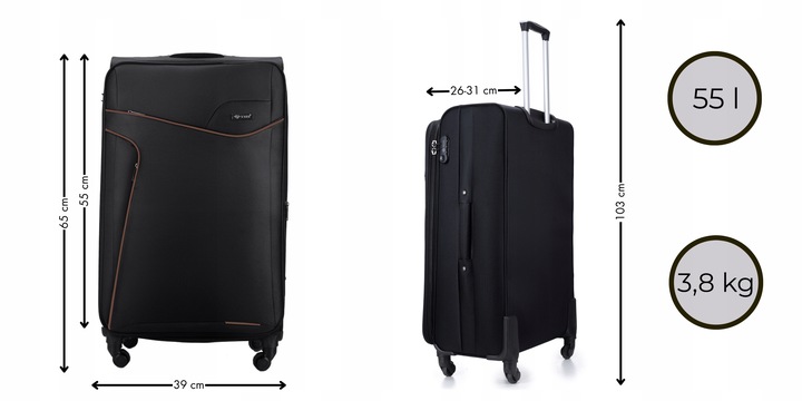 Walizka ŚREDNIA na kółkach podróżna MATERIAŁOWA miękka pojemna GRATIS KOLOR