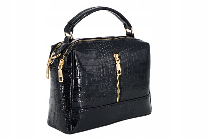 Torebka damska kuferek lakier elegancka wizytowa do ręki z paskiem CZARNA