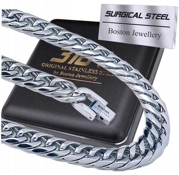 GRUBY SREBRNY ŁAŃCUCH ŁAŃCUSZEK NA SZYJĘ PRAWDZIWA STAL CHIRURGICZNA 316L