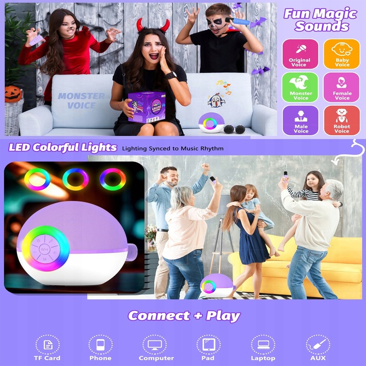 BEZPRZEWODOWY EFEKT ŚWIETLNY KARAOKE STEREO + 2 MIKROFONY