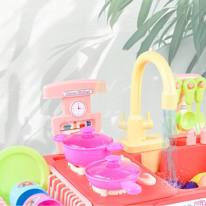 KUCHNIA ZLEW Z WODĄ DLA DZIECI KRAN NA BATERIE PALNIKI AKCESORIA WARZYWA