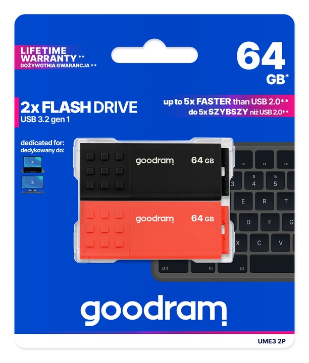 Pendrive GOODRAM 2x64GB UME3 MIX USB 3.2 dwupak