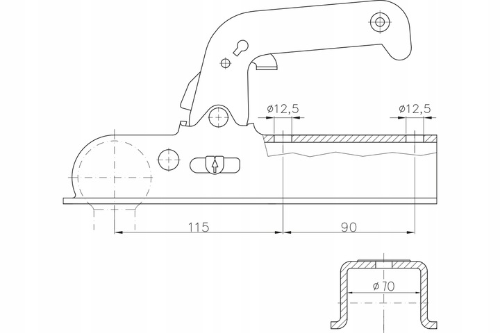 Zaczep kulowy Winterhoff do przyczep 1500kg 70x70
