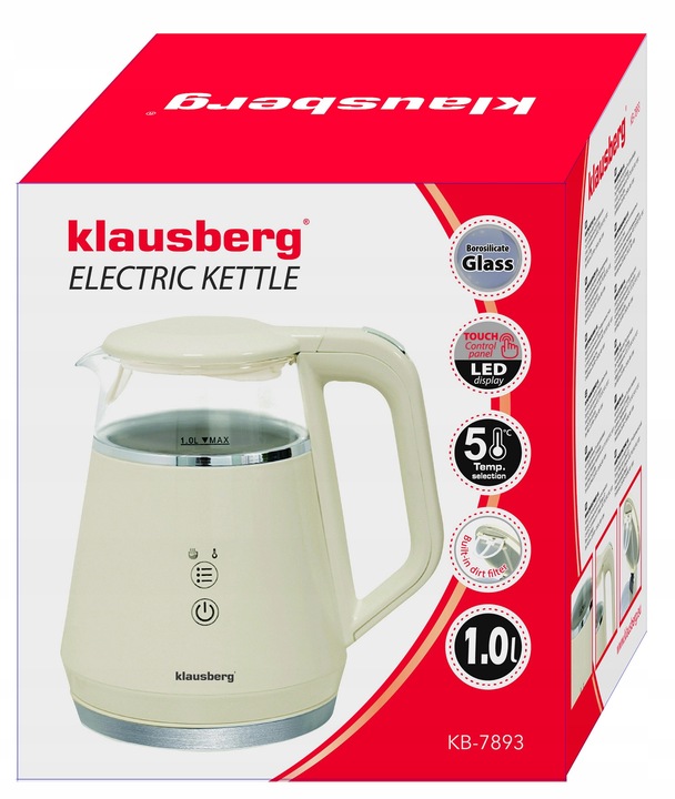 Czajnik elektryczny Klausberg KB-7893 szklany LED 1L Programy temperatury