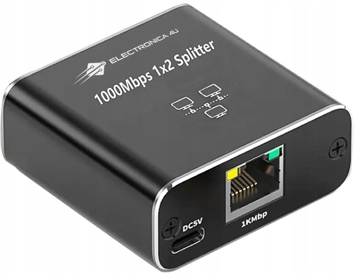Adapter rozdzielacz mini Switch splitter LAN Ethernet RJ45 2xRJ45 1000M 1GB