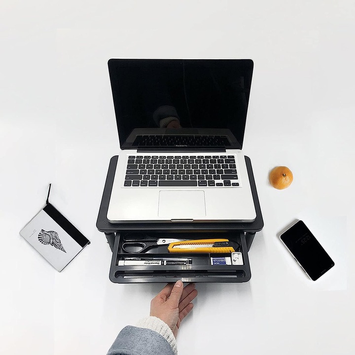 PODSTAWKA POD MONITOR LAPTOP REGULOWANA Z SZUFLADĄ METALOWA GAMINGOWA