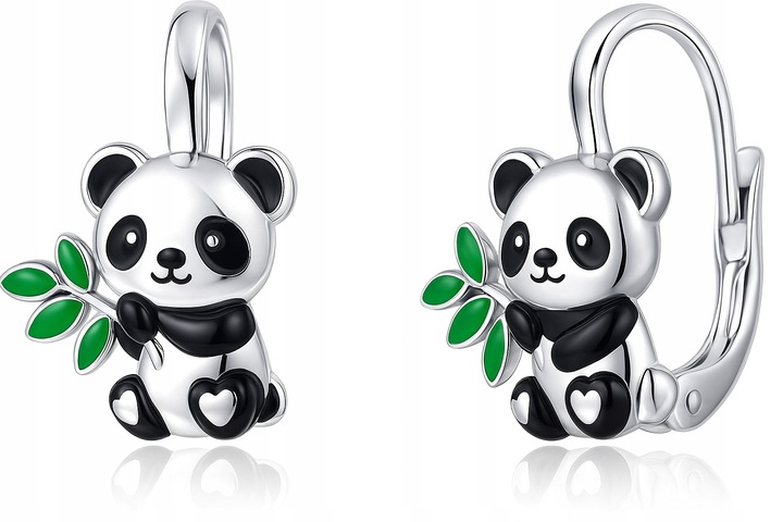 Srebrne kolczyki dla dziewczynki panda srebro próba 925 angielskie