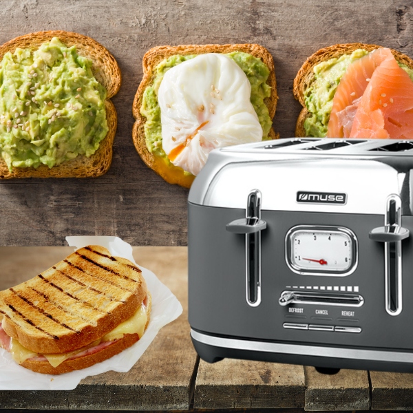 TOSTER OPIEKACZ RETRO DUŻA MOC 1800W NA 4 TOSTY SZARY/SREBRNY MUSE MS-131DG