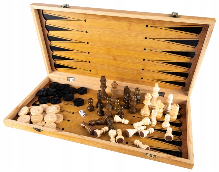 Gra Szachy Warcaby Backgammon 3W1 Drewniane Klasyczne Duże Tryktrak