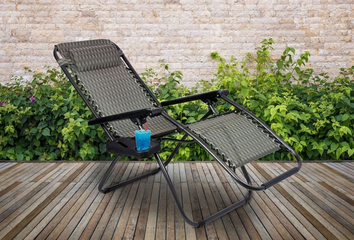 LEŻAK OGRODOWY ORION Zero Gravity brąz jodełka plażowy tarasowy składany