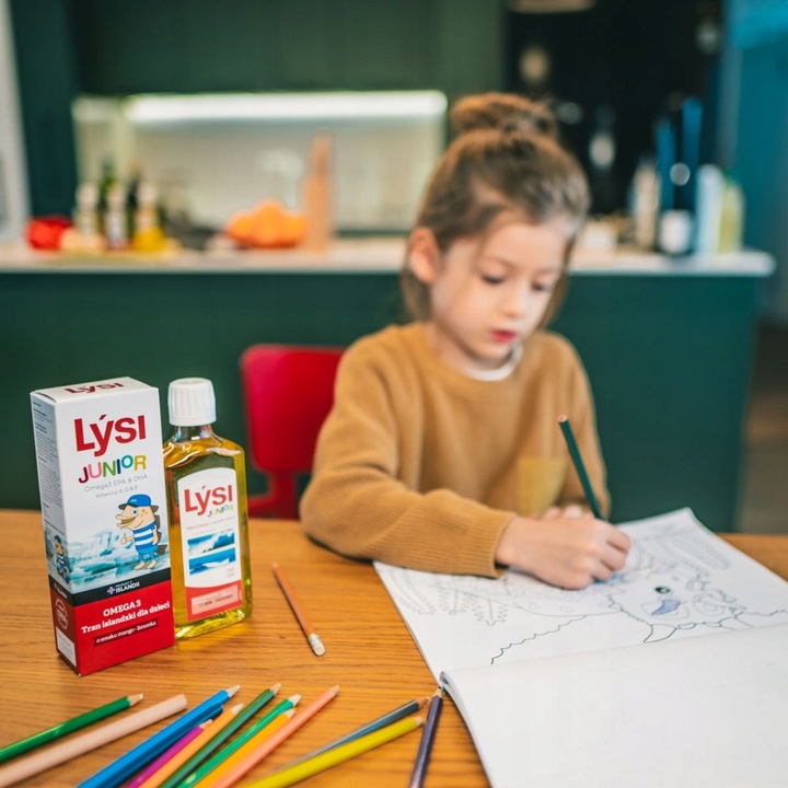 Tran Lýsi dla dzieci mango-limonka OMEGA 3 DHA EPA witaminy A D E 240 ml