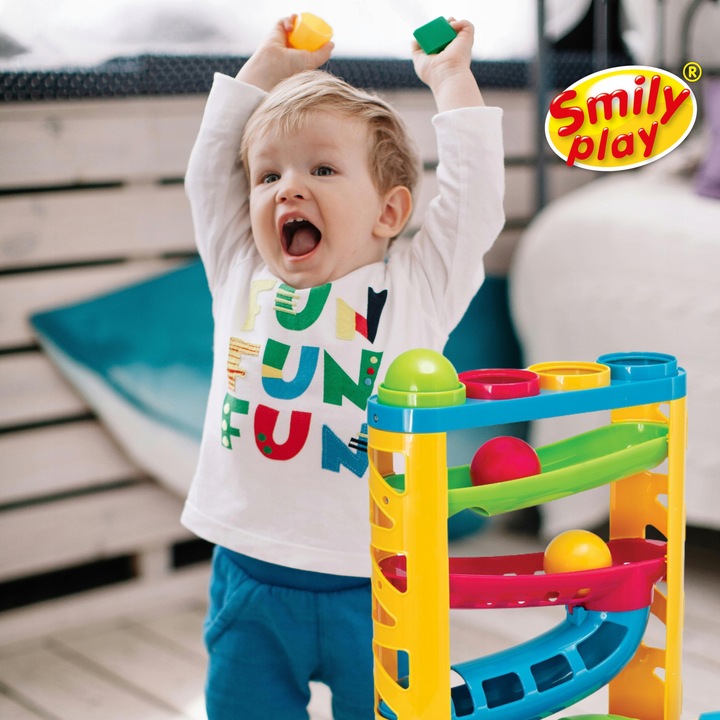 SMILY PLAY Zjeżdżalnia z piłeczkami i młotkiem piłeczki dla dzieci 12m+