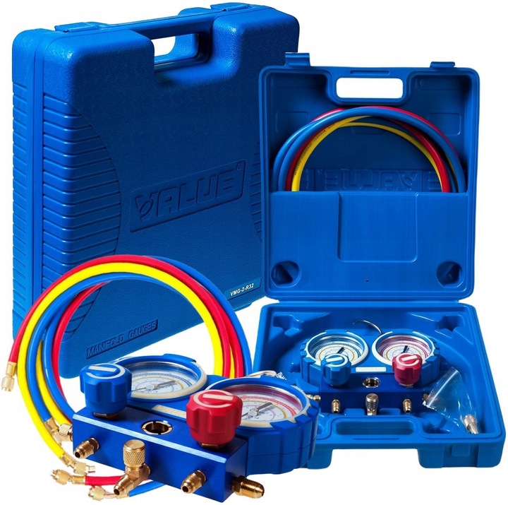 ZESTAW MANOMETRÓW DO KLIMATYZACJI Value R-32/R-410A/R-407C/R-134A + WALIZKA