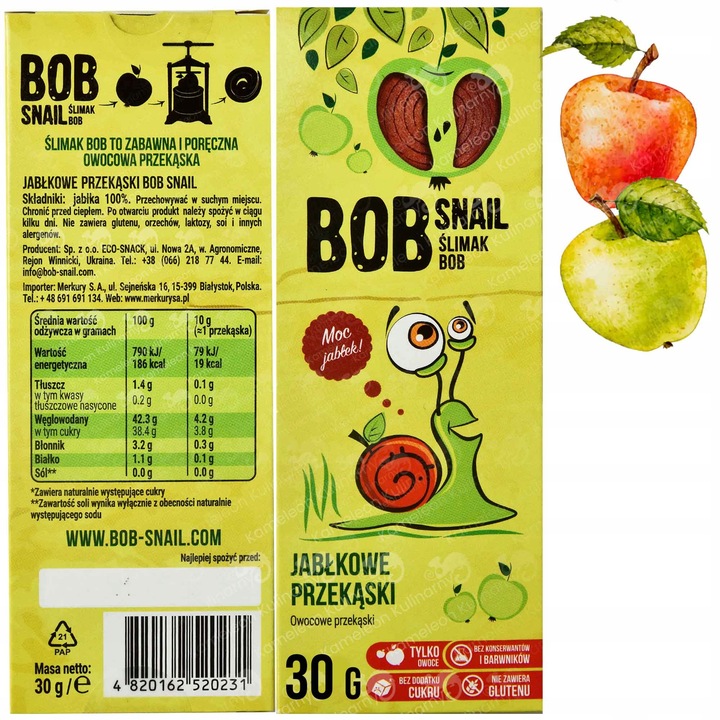 ŚLIMAK BOB SNAIL PRZEKĄSKA bez cukru glutenu 30G MIX SMAKÓW x 8szt 0,24KG