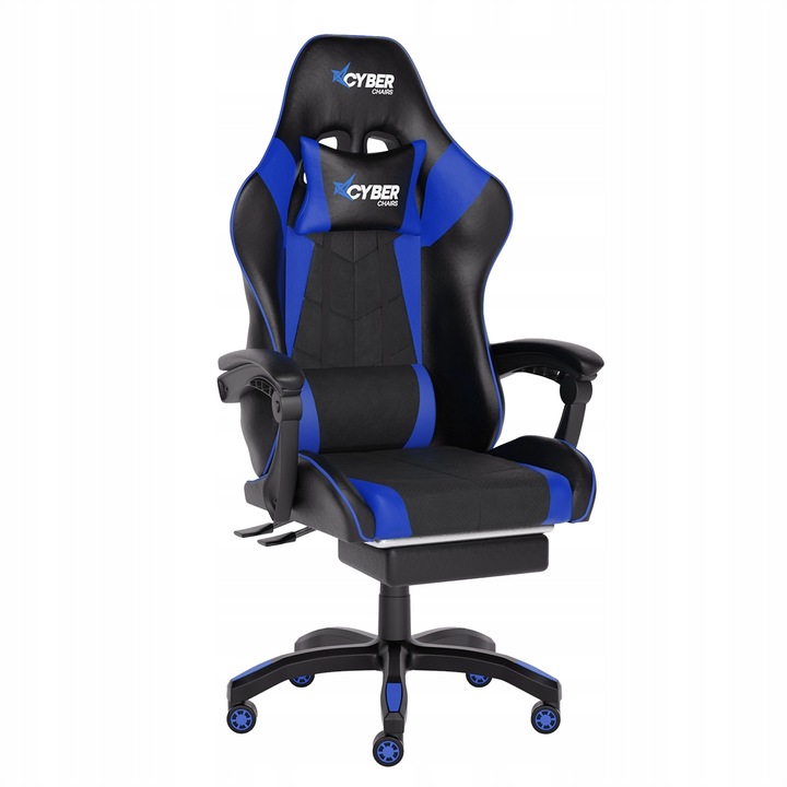 FOTEL GAMINGOWY CYBER CHAIRS X-POWER BLUE - BIUROWY Z MASAŻEM I PODNÓŻKIEM