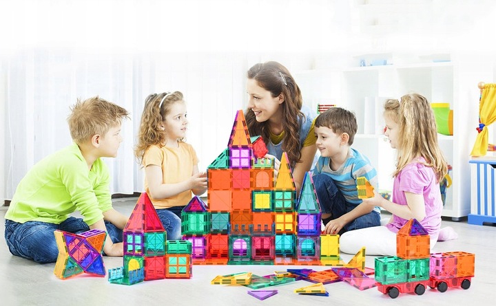 KLOCKI MAGNETYCZNE DLA DZIECKA 2D 3D EDUKACYJNE DUŻE MAGNETIC TILES 100EL
