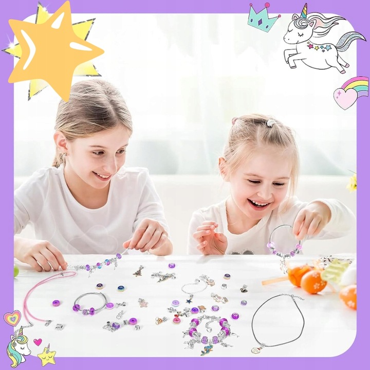 Zestaw Do Biżuterii Fiolet Komplet Koralików 68 Elementów Zestaw Kreatywny