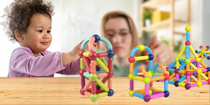 Klocki Magnetyczne Konstrukcyjne Edukacyjne Dla Dzieci Duże Elementy 98 El