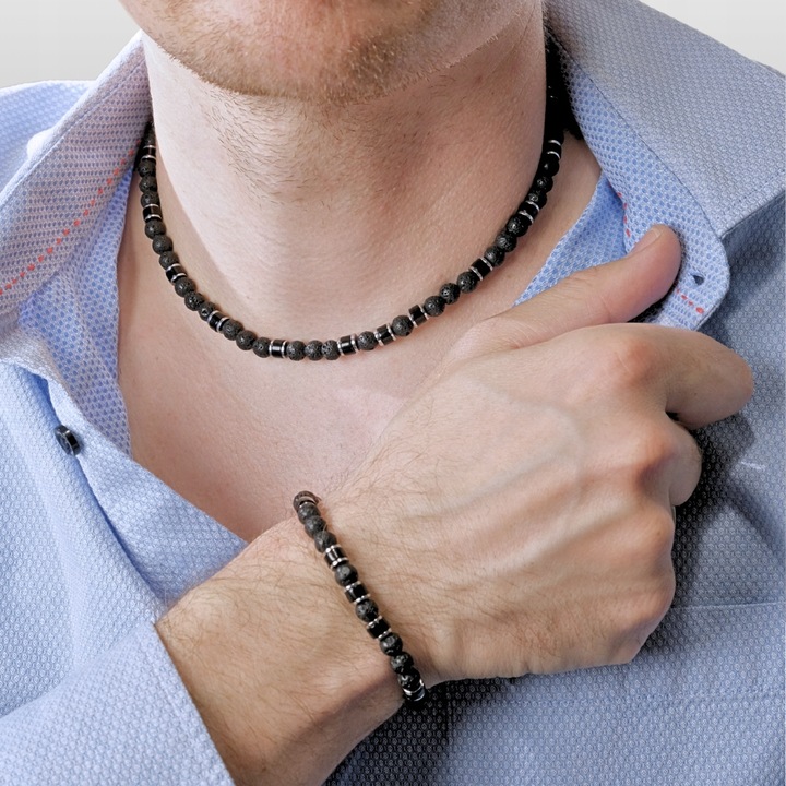 Bransoletka Męska Srebrna Prezent Dla Faceta Prezent Na Święta Lawa Onyks