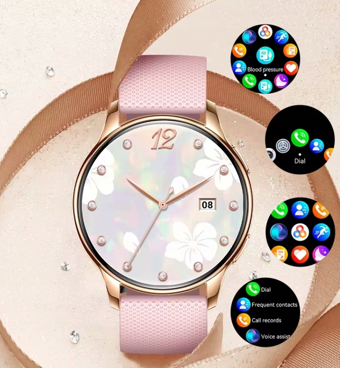 SMARTWATCH DAMSKI ZEGAREK AMOLED MENU PL ROZMOWY 2 PASKI + SŁUCHAWKI GRATIS