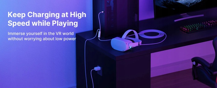 JSAUX CD0044 kabel 5M do Meta Oculus Quest 3 2 1 Pro USB-C kątowy USB-A