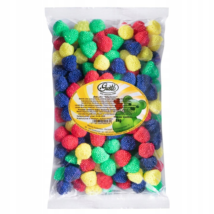 Żelki malinki kolorowe 1 kg w opakowaniu foliowym