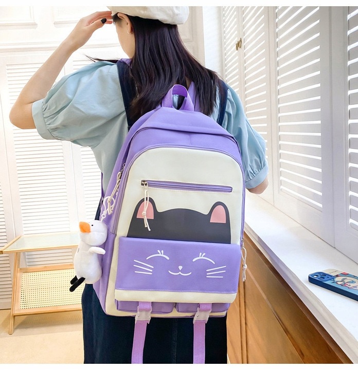 PLECAK SZKOLNY KOT KOTEK DLA DZIEWCZYNKI Z KOTKIEM PIÓRNIK + TOREBKA 5w1