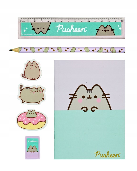 PUSHEEN piórnik ołówek, linijka, notes, gumki temperówka PIĘKNY