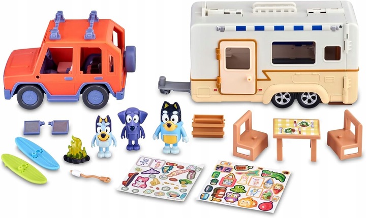 BLUEY ZESTAW AUTO I PRZYCZEPA KEMPINGOWA + 3 FIGURKI