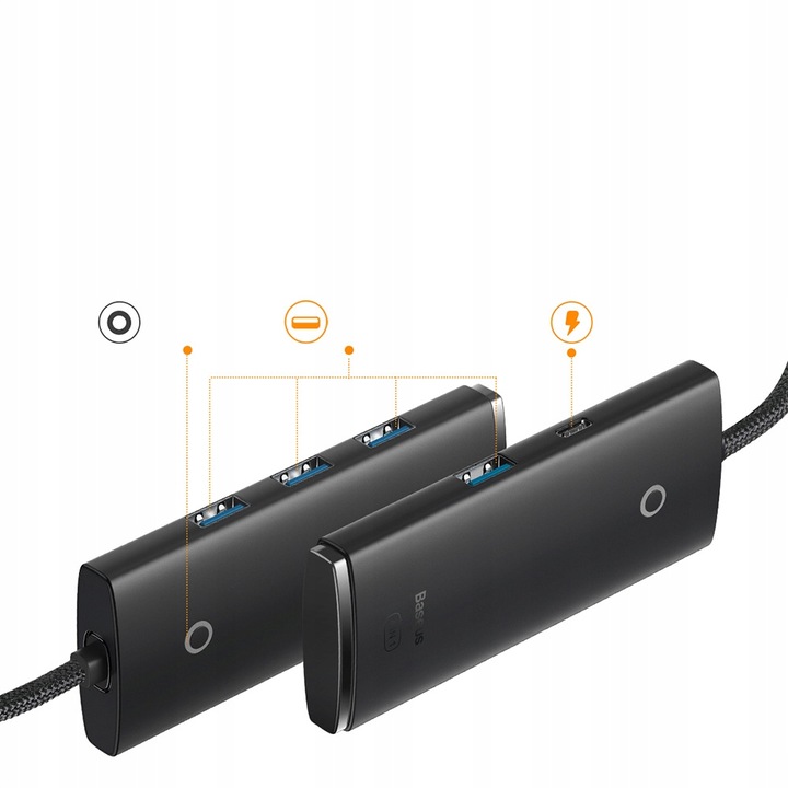BASEUS SZYBKA UNIWERSALNA LEKKA STACJA HUB 4W1 USB DO 4X USB 3.0 5GB/S 5V