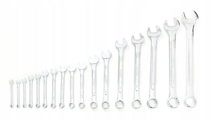 ZESTAW KLUCZY PŁASKO OCZKOWYCH 17 ELEMENTÓW MOCNE KUTE HARTOWANE