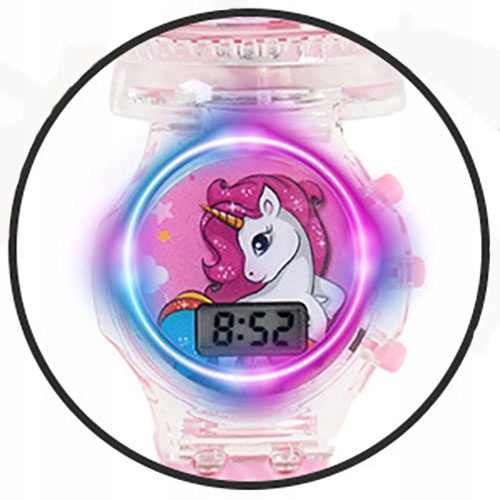 zegarek dziecięcy OBROTOWY dla dziewczynki UNICORN jednorożec MUSIC ŚWIATŁO