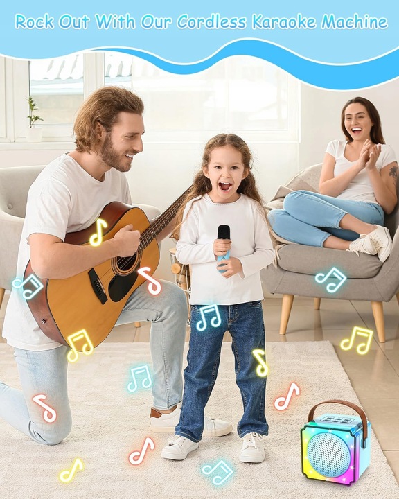 ZESTAW DO KARAOKE DLA DZIECI 2 MIKROFONY PREZENT PRZENOŚNY KOLOROWE