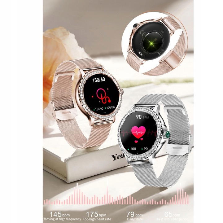 SMARTWATCH DAMSKI ZEGAREK Z FUNKCJĄ ROZMOWY NX1 SILVER MENU PL